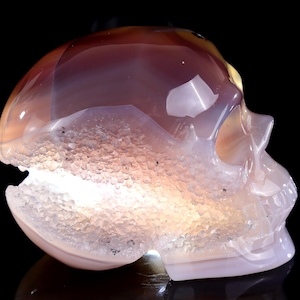 3.6” Natural Geode Agate Hand Carved Crystal Skull Sculpture, Unique Crystal Carving for Home Decor & Collectors, Handcrafted Gift
