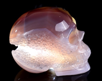 Natural Geode Agate Crystal Skull Sculpture - Hand Carved Decor (3.6")