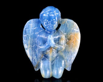 Escultura de ángel de cristal de ónix azul: decoración para el hogar tallada a mano (7,4 cm)