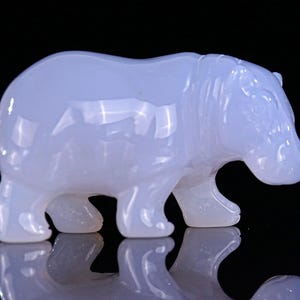 2.2&quot; Natural Blue Chalcedony Hand Carved Crystal Hippo Sculpture, Unique Crystal Carving for Home Decor & Collectors, Handcrafted Gift