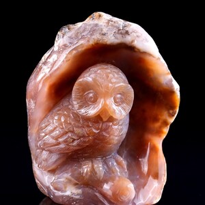 3.0” Natural Chalcedony Hand Carved Crystal Owl Sculpture,Unique Crystal Carving for Home Decor, Handcrafted Gift
