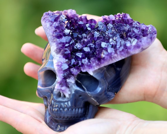 美しい クリスタル彫刻スカル像ギフトアメジスト瑪瑙スカル家の装飾