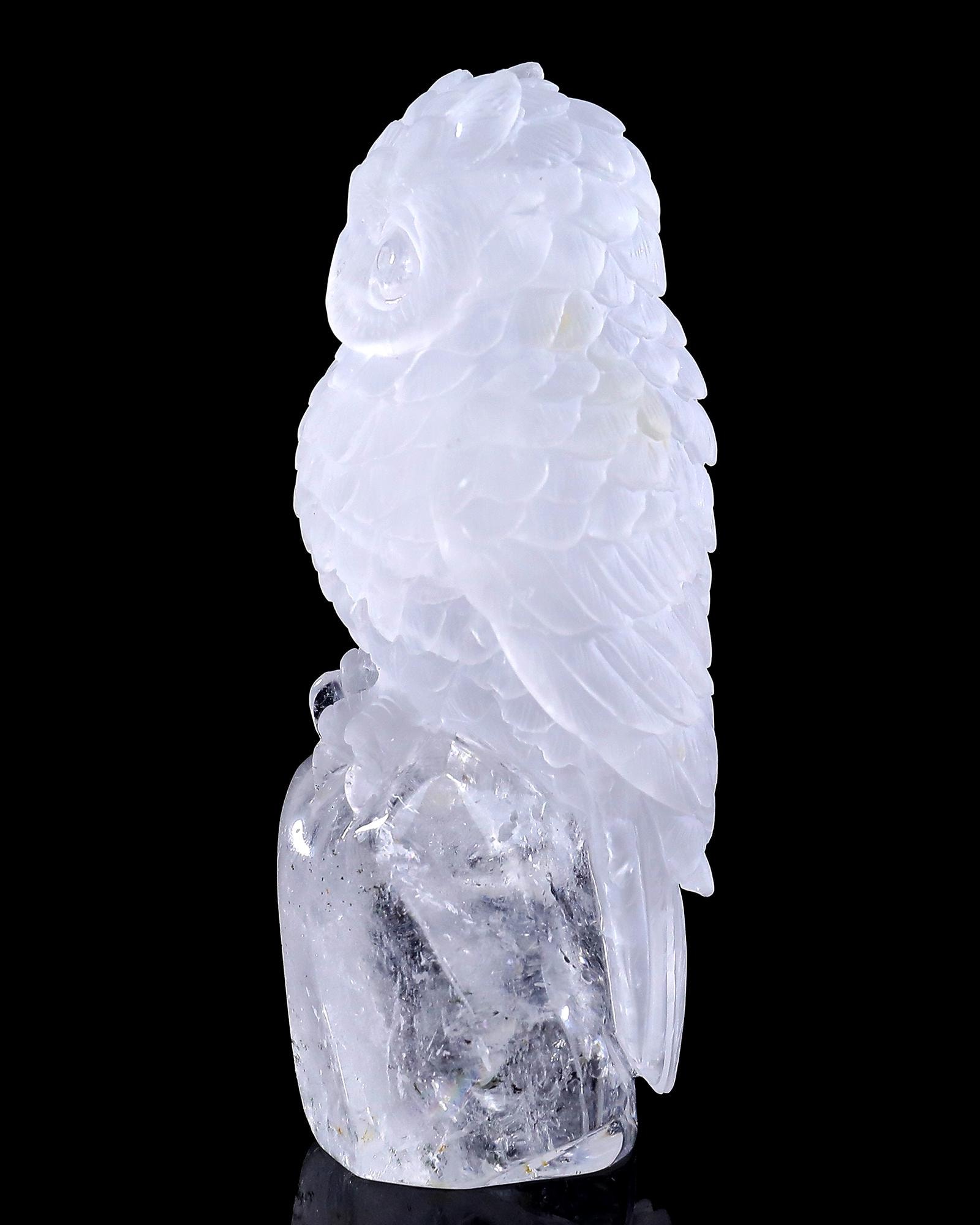 手彫り彫刻・水晶「ふくろう」 フクロウ 置物 ふくろう - 手彫りの透明