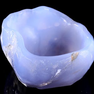 5.8” Natural Blue Chalcedony Hand Carved Bowl,Jewelry Bowl, Unique Crystal Carving Candy Bowl for Home Decor, Handcrafted Gift