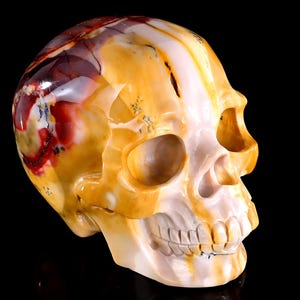 Handgeschnitzte Mookait Jaspis Kristallschädel Skulptur: 13,5 cm Wohnkultur