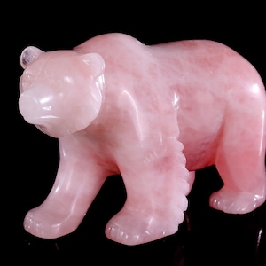 6.2" Natural Rose Quartz Hand Carved Crystal Polar Bear Sculpture, Unique Crystal Carving,  Home Decor & Collectors, Handcrafted Gift