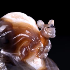 5.3” Natural Geode Agate Hand Carved Crystal Mouse Sculpture, Unique Crystal Carving for Home Decor & Collectors, Handcrafted Gift
