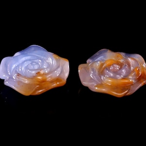 Natural Blue Chalcedony Hand Carved Crystal Rose Sculpture, Unique Crystal Carving,Home Decor & Collectors, Handcrafted Gift (2pcs)