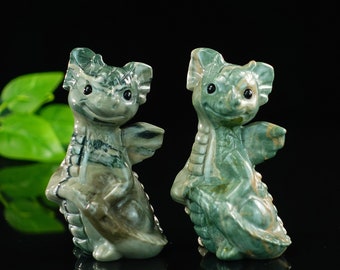 3.34-inch Jiulong Jade Gemstone Carving Cute Baby Dragon,Decoration,Healing Stone,Crystal Gift,Animal Carving Collection Sculpture