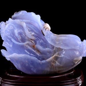 6.9” Natural Blue Chalcedony Hand Carved Crystal Cabbage Sculpture, Unique Crystal Carving for Home Decor & Collectors, Handcrafted Gift