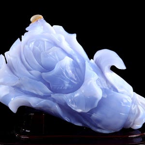 9.4” Natural Blue Chalcedony Hand Carved Crystal Cabbage Sculpture, Unique Crystal Carving for Home Decor & Collectors, Handcrafted Gift