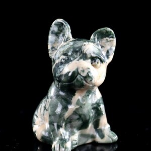 Escultura de perro de dibujos animados de cristal tallado a mano en jade Jiulong natural de 2.0", talla de cristal única, decoración del hogar y colección, regalo artesanal
