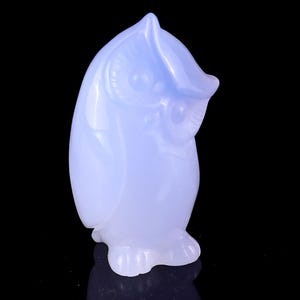 2.0” Natural Blue Chalcedony Hand Carved Crystal Owl Sculpture,Unique Crystal Carving for Home Decor, Handcrafted Gift