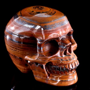 Tiger Iron Eye Crystal Skull: Hand Carved Sculpture, 3.0” Home Decor