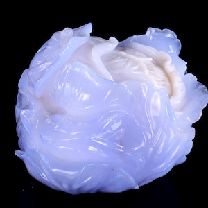 6.9” Natural Blue Chalcedony Hand Carved Crystal Cabbage Sculpture, Unique Crystal Carving for Home Decor & Collectors, Handcrafted Gift