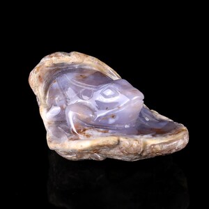 4.4” Natural Blue Chalcedony Hand Carved Crystal Frog Sculpture,Unique Crystal Carving for Home Decor, Handcrafted Gift