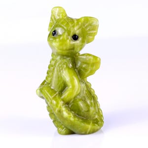 Hand Carved New Jade Baby Dragon Sculpture: Home Decor Gift (3.3&quot;)