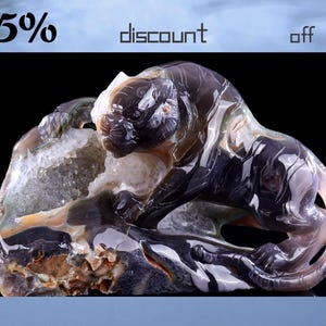 9.8” Natural Geode Agate Hand Carved Crystal Tiger Sculpture, Unique Crystal Carving for Home Decor & Collectors, Handcrafted Gift