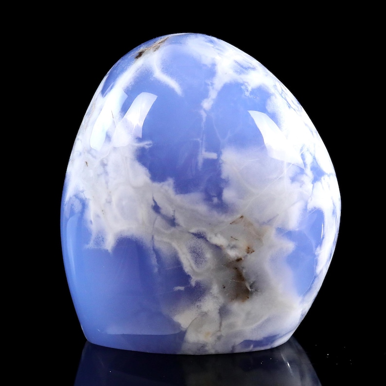 5.0” Natural Blue Chalcedony Gemstone Crystal Polished Stone, Healing Stone for Home Decor,Reiki Stone, Handcrafted Gift image 1