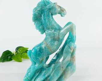 8" Standing Horse Statue Amazonite Stone, Handcarved, Natural Crystal, Reiki Healing, Exquisite Statue, Handmade Gift, Table Decor Sculpture
