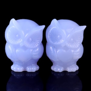 2.0” Natural Blue Chalcedony Hand Carved Crystal Owl Sculpture, Unique Crystal Carving for Home Decor & Collectors, Handcrafted Gift