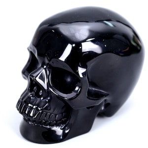 Escultura de calavera de cristal tallada a mano en obsidiana negra natural, curación con cristales, decoración del hogar, regalo artesanal.