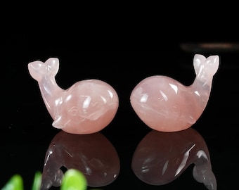 Balena di cristallo di quarzo rosa: statuetta di pietra curativa intagliata a mano