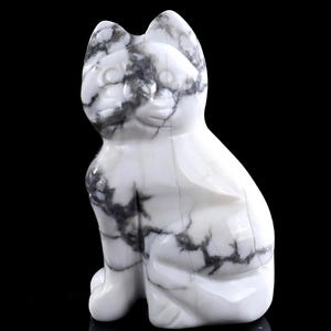 2,0" natuurlijk howliet handgesneden kristal cartoon kat sculptuur, uniek kristal snijwerk, woondecoratie en verzamelaars, handgemaakt cadeau