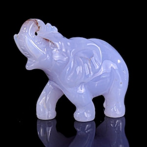 2.2” Natural Blue Chalcedony Hand Carved Crystal Elephant Sculpture,Unique Crystal Carving for Home Decor, Handcrafted Gift