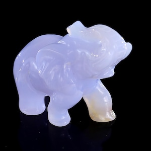 2.2” Natural Blue Chalcedony Hand Carved Crystal Elephant Sculpture, Unique Crystal Carving for Home Decor & Collectors, Handcrafted Gift