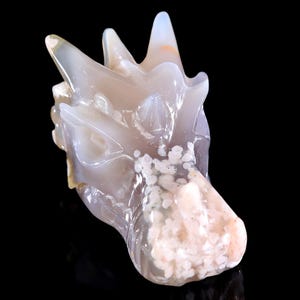 4.2” Natural Sakura Agate Hand Carved Crystal Dragon Skull Sculpture,Unique Crystal Carving for Home Decor, Handcrafted Gift