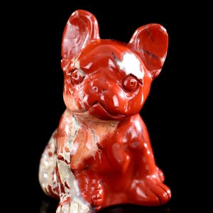 2.0” Natural Red Jasper Hand Carved Crystal Cartoon Dog Sculpture, Unique Crystal Carving , Home Decor & Collectors, Handcrafted Gift