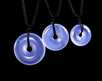 Natürliche blaue Chalcedon Kristall Donut Halskette, DIY Donut Anhänger Halskette - Edelstein Heilung Schmuck Geschenk, handgefertigtes Geschenk