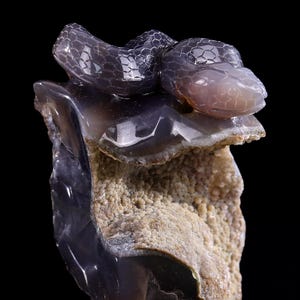 Hand Carved Geode Agate Crystal Snake Sculpture - Home Decor