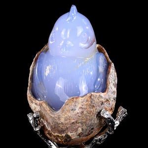 3.6” Natural Blue Chalcedony Hand Carved Crystal Chick Sculpture, Unique Crystal Carving for Home Decor & Collectors, Handcrafted Gift