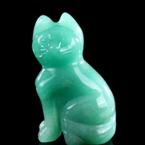 2,0" natuurlijke groene aventurijn met de hand gesneden kristal cartoon kat sculptuur, uniek kristal snijwerk, woondecoratie en verzamelaars, handgemaakt cadeau