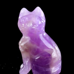 Escultura de gato de dibujos animados de cristal de amatista natural tallada a mano de 2.0", talla de cristal única, decoración del hogar y colección, regalo artesanal