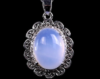 16 Millimeter natürliche blaue Chalcedon-Kristallovale Anhänger-Halskette, 925 silberne ovale Anhänger-Halskette - Edelstein-heilendes Schmucksache-Geschenk