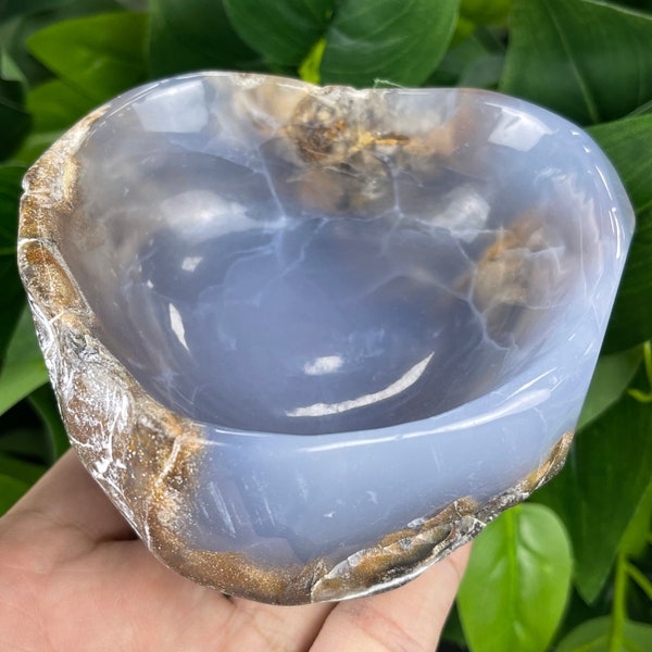 Blue Chalcedony Rough Crystal Bowl, Blue ChalcedonyAshtray for Desk, Office Decor of Blue Chalcedony Bowl