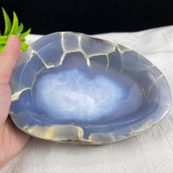 Blue Chalcedony Ashtray, Blue & White Gemstone Ashtray, 4.3LB Quartz Rock Crystal Ashtray, Gemstone Container, Jewellry Container Bowl