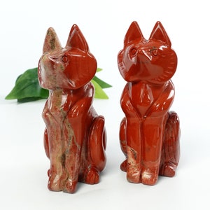 4.0-Inch Red Jasper Crystal Carved Fox Figurine, Animal Carving Statue, Healing Stone for Home Decoration, Art Collection, and Fox Gift