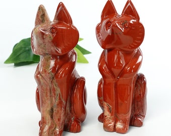 Red Jasper Crystal Fox Figurine: Healing Stone Carving (4.0-Inch)