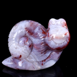 2.0” Natural Red Agate Hand Carved Crystal Snail Sculpture, Unique Crystal Carving for Home Decor & Collectors, Handcrafted Gift