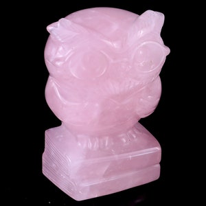 Rose Quartz Crystal Owl Sculpture: Hand Carved Home Decor (3.0&quot;)