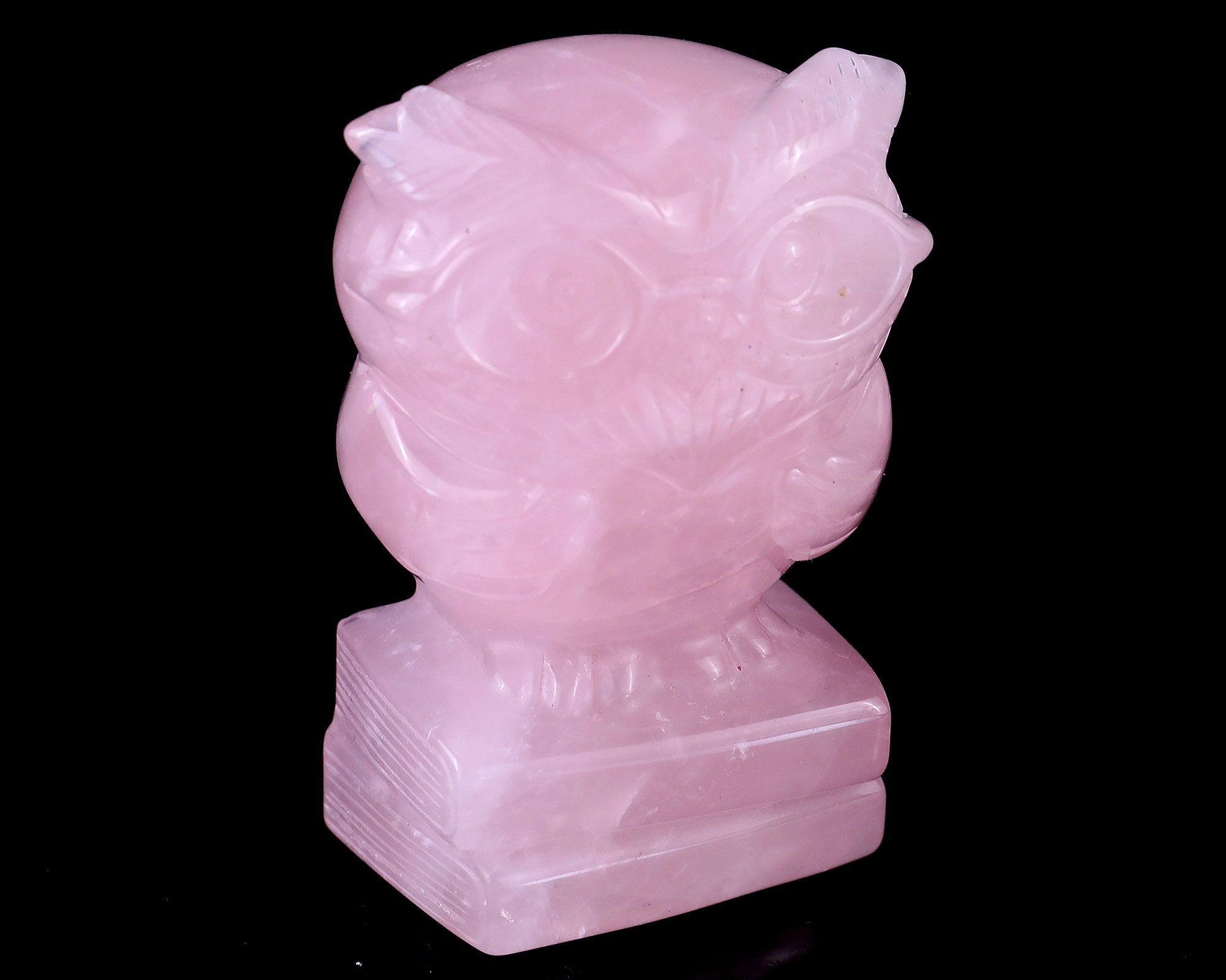 Rose Quartz Crystal Owl Sculpture: Hand Carved Home Decor (3.0")