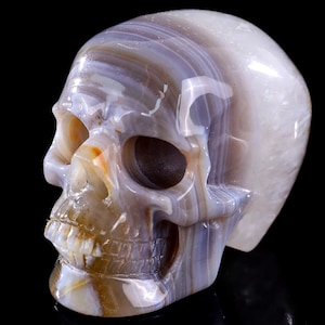 Escultura de calavera de cristal de ágata geoda tallada a mano: decoración única para el hogar