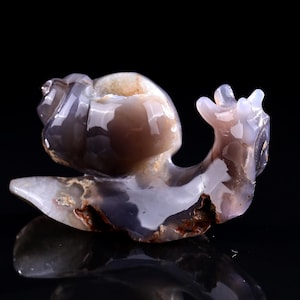5.5” Natural Geode Agate Hand Carved Crystal Snail Sculpture, Unique Crystal Carving for Home Decor & Collectors, Handcrafted Gift