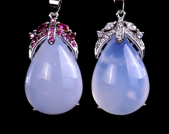 26 Millimeter-natürlicher blauer Chalcedon-Kristalltropfen-hängende Halskette, 925 silberne Tropfen-Anhänger-Halskette - Edelstein-heilendes Schmucksache-Geschenk