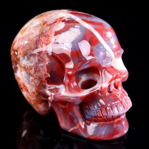 3” Natural Red Agate Hand Carved Crystal Skull Sculpture,Unique Crystal Carving for Home Decor, Handcrafted Gift