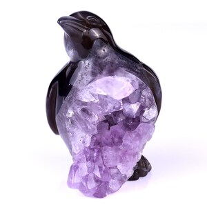 3.9” Natural Amethyst Geode Agate Hand Carved Crystal Penguin Sculpture,Unique Crystal Carving for Home Decor, Handcrafted Gift